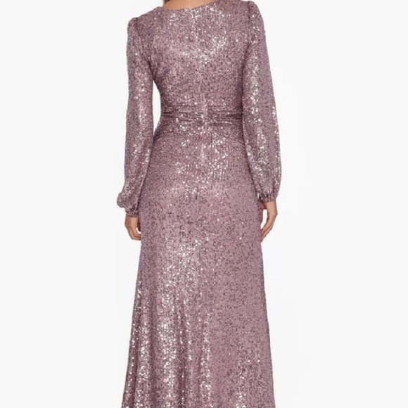 XSCAPE Sequined V-Neck Gown Nude/Blush Size 6 - Picture 2 of 3